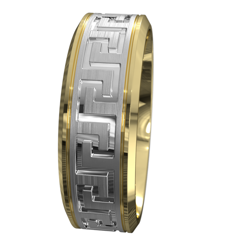 Hector Greek Key Ring (Yellow & White Gold)