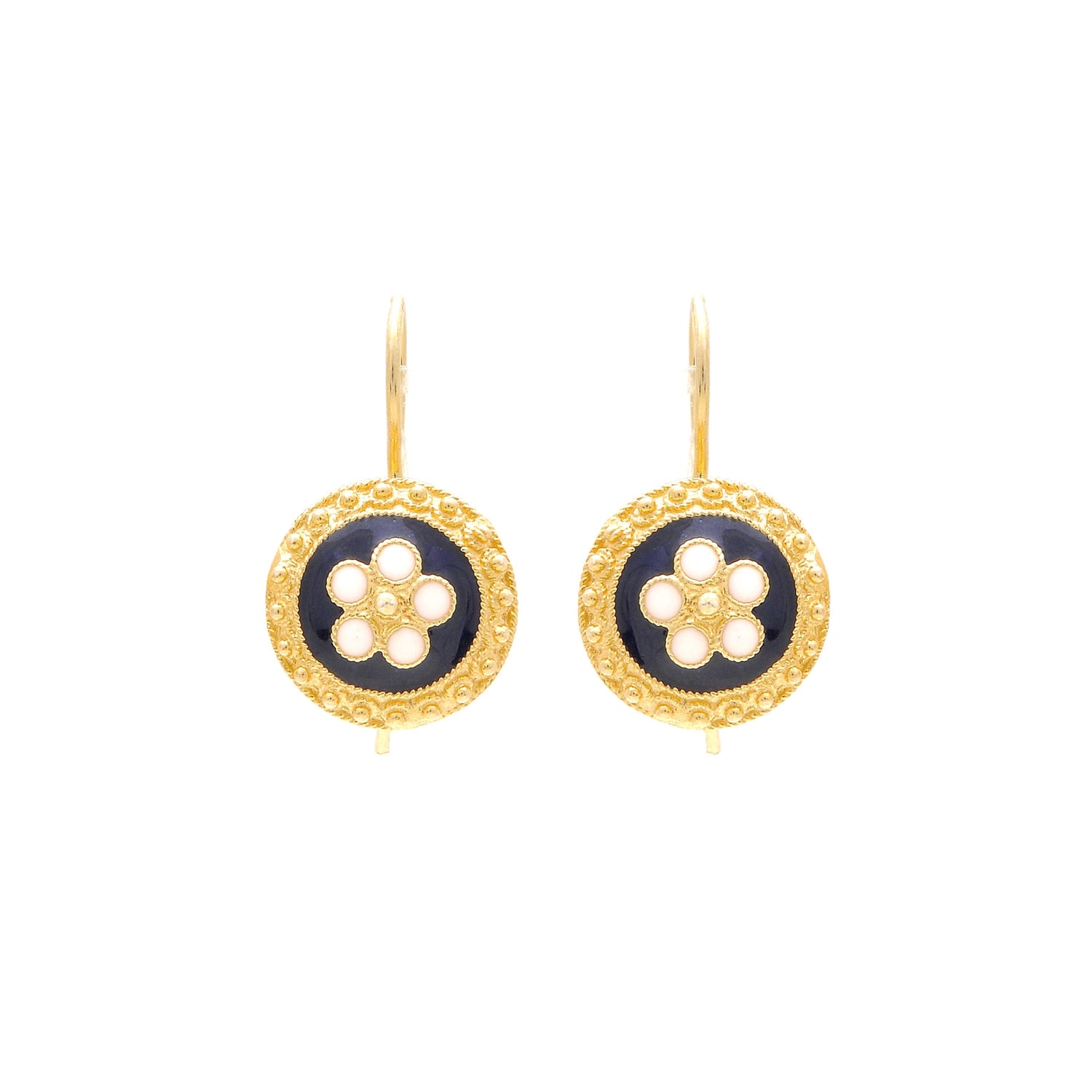 Caramujo Floral Medal Earrings 9K Gold