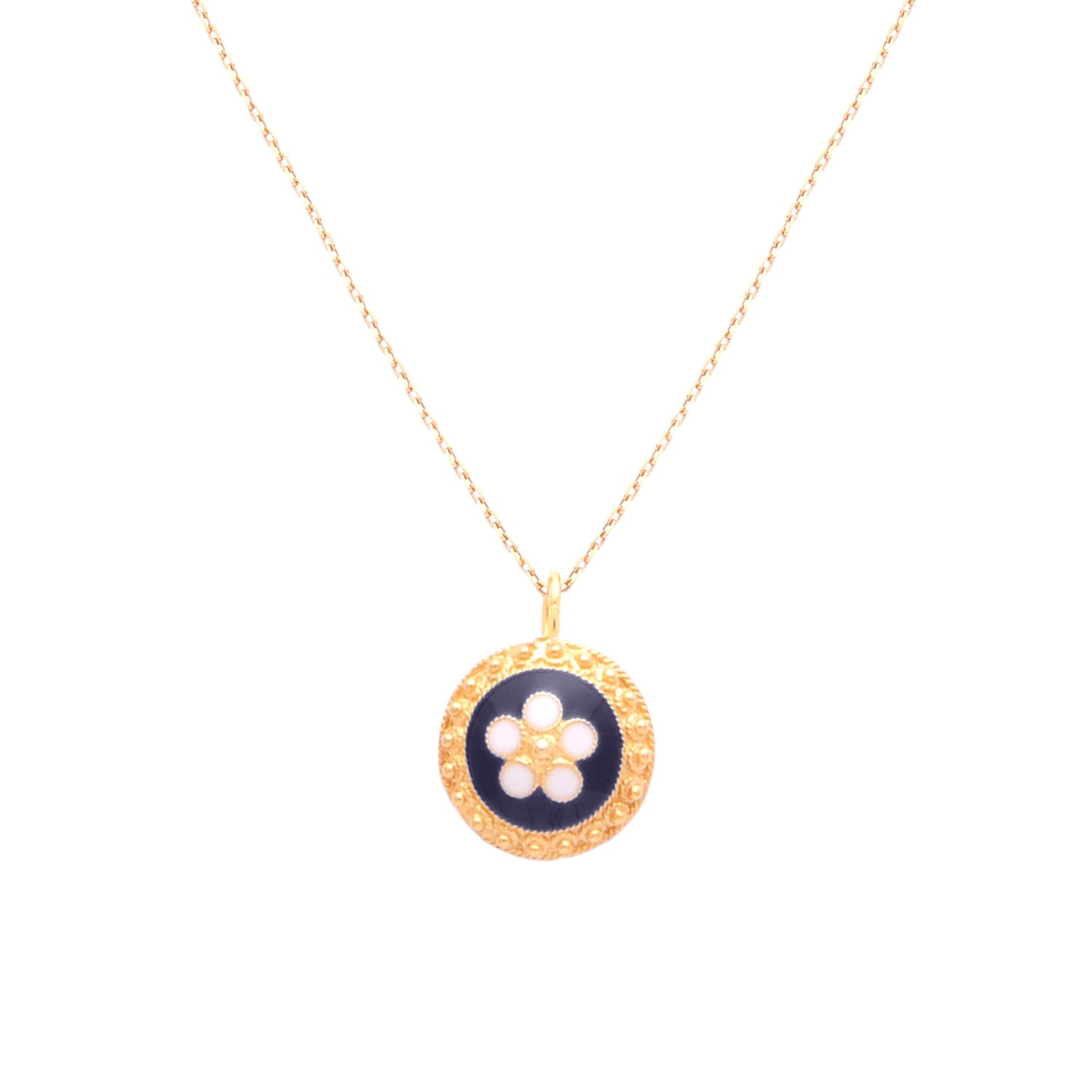Caramujo Floral Medal Necklace 9K Gold