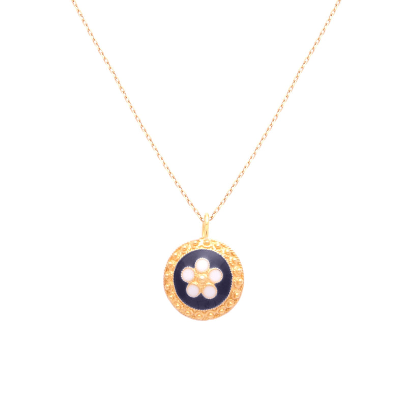 Caramujo Floral Medal Necklace 9K Gold