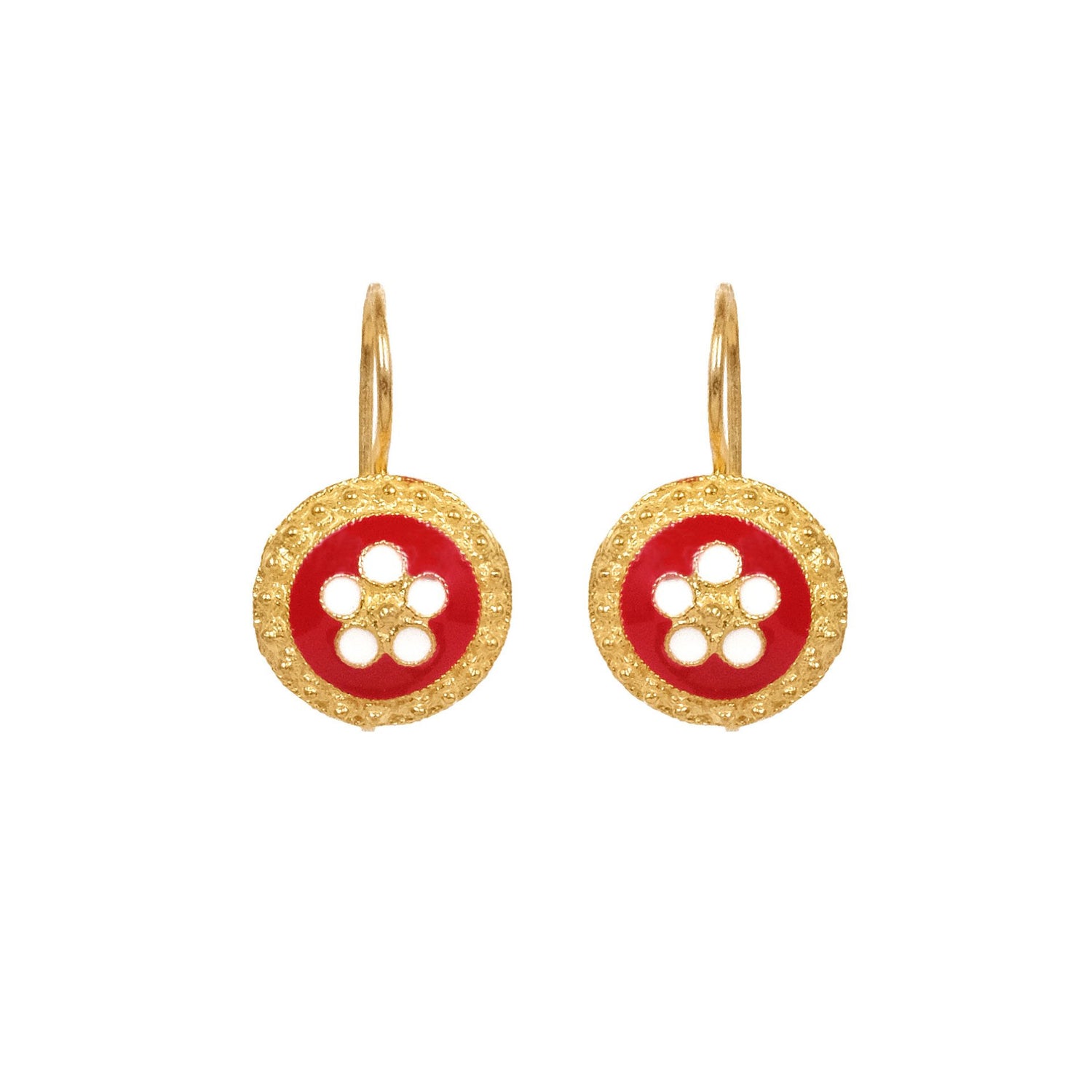 Caramujo Medal Red Earrings Gold Plated Silver