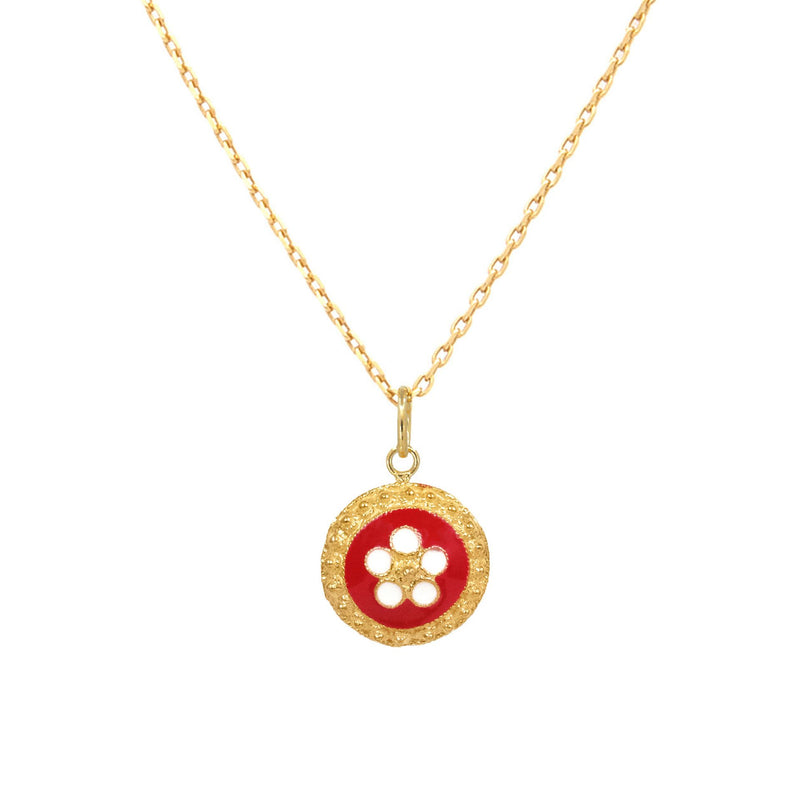 Caramujo Medal Red Necklace Gold Plated Silver