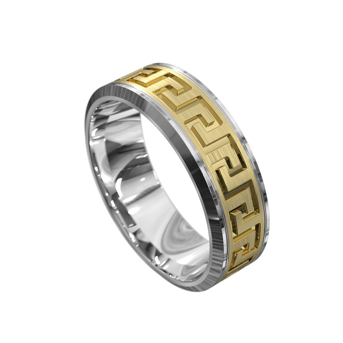 Hector Greek Key Ring (Yellow & White Gold)