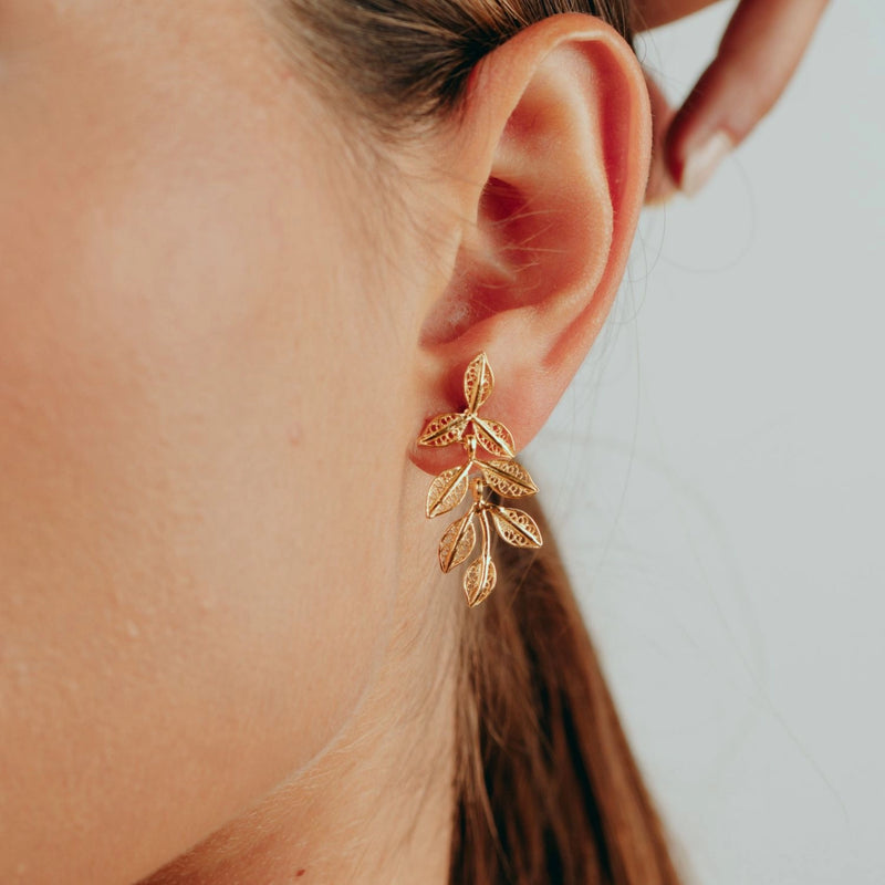 Leaves Filigree Earrings Gold Plated Silver