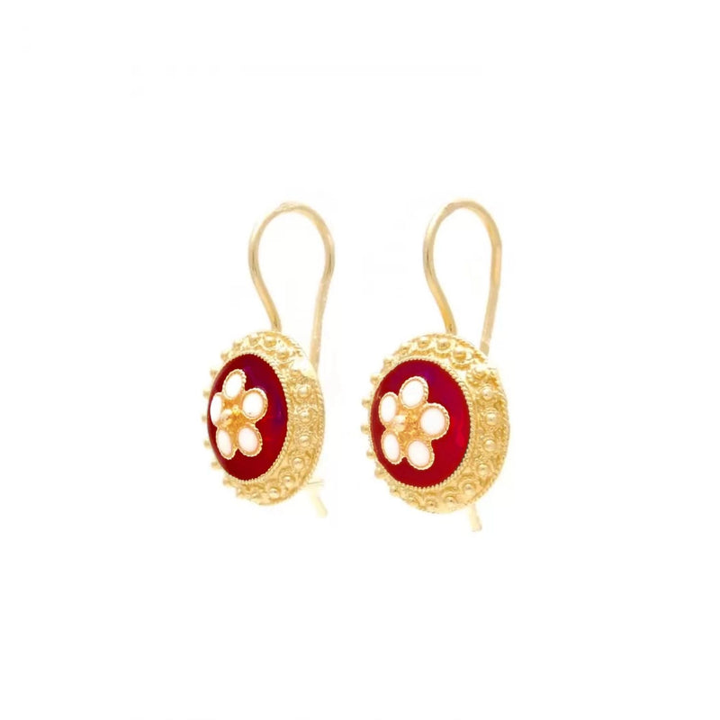 Caramujo Medal Red Earrings Gold Plated Silver