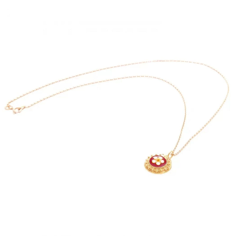 Caramujo Medal Red Necklace Gold Plated Silver